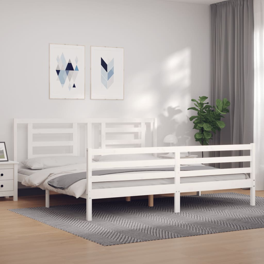 Giroletto Testiera Bianco Super King Size-Struttura Letto in Legno Massello 618352