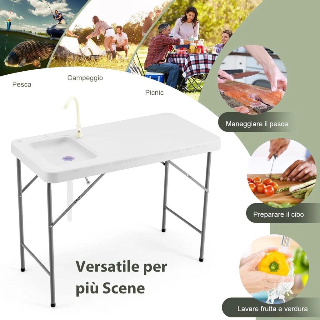 Tavolo da Campeggio Portatile, Tavolo Pieghevole con Lavandino, Rubinetto, Tubo di Scarico, Tavolo da Esterno, per Picnic e Campeggio, 115 x 59 x 93,5 cm, Portata 150 kg (Modello 6)
