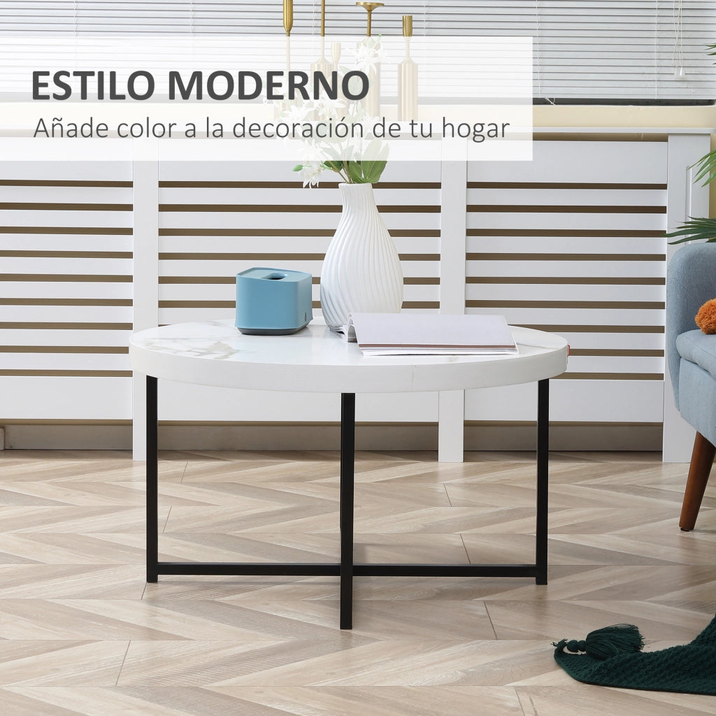 Tavolino da caff¨¨ rotondo ¨C Xylo ¨C effetto marmo bianco metallo 80x80x45 cm