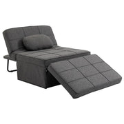 POLTRONA LETTO 3 IN 1 CON SCHIENALE REGOLABILE E CUSCINO IN TESSUTO EFFETTO LINO 95X179X78 CM GRIGIO