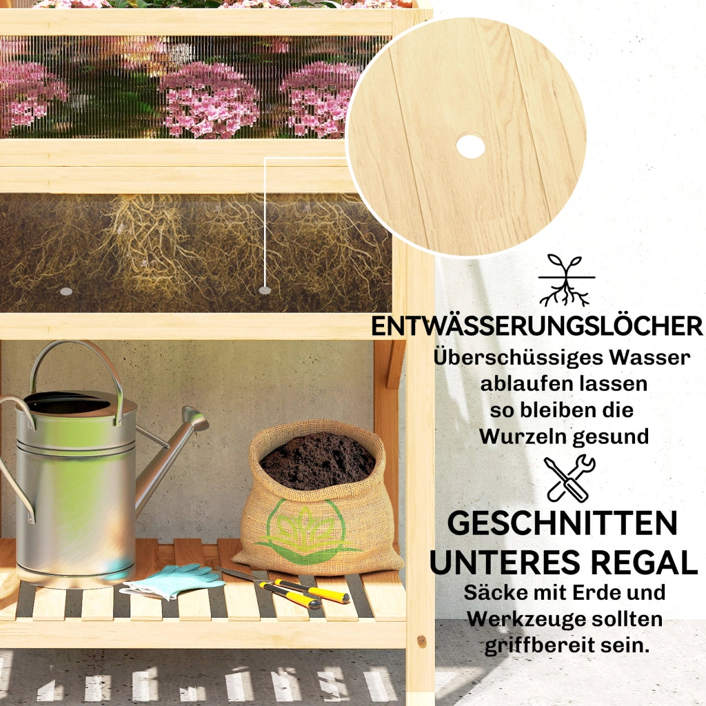 Hochbeet con serra e tavolino laterale ¨C Zephmum ¨C Legno naturale 120x80x80 cm
