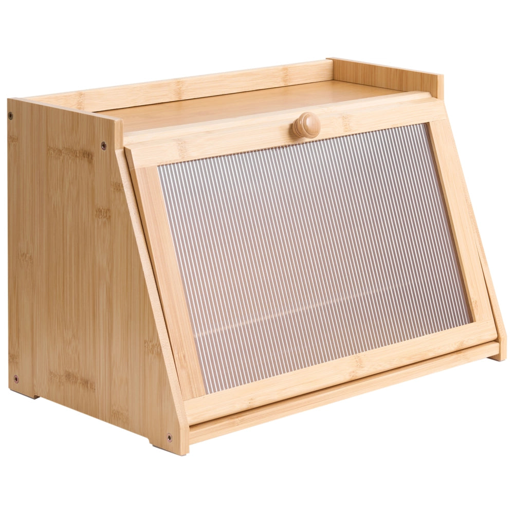 Contenitore per il pane in bambù marrone chiaro 41 x 25 x 25 cm con pannello frontale decorativo in acrilico trasparente stile scandinavo