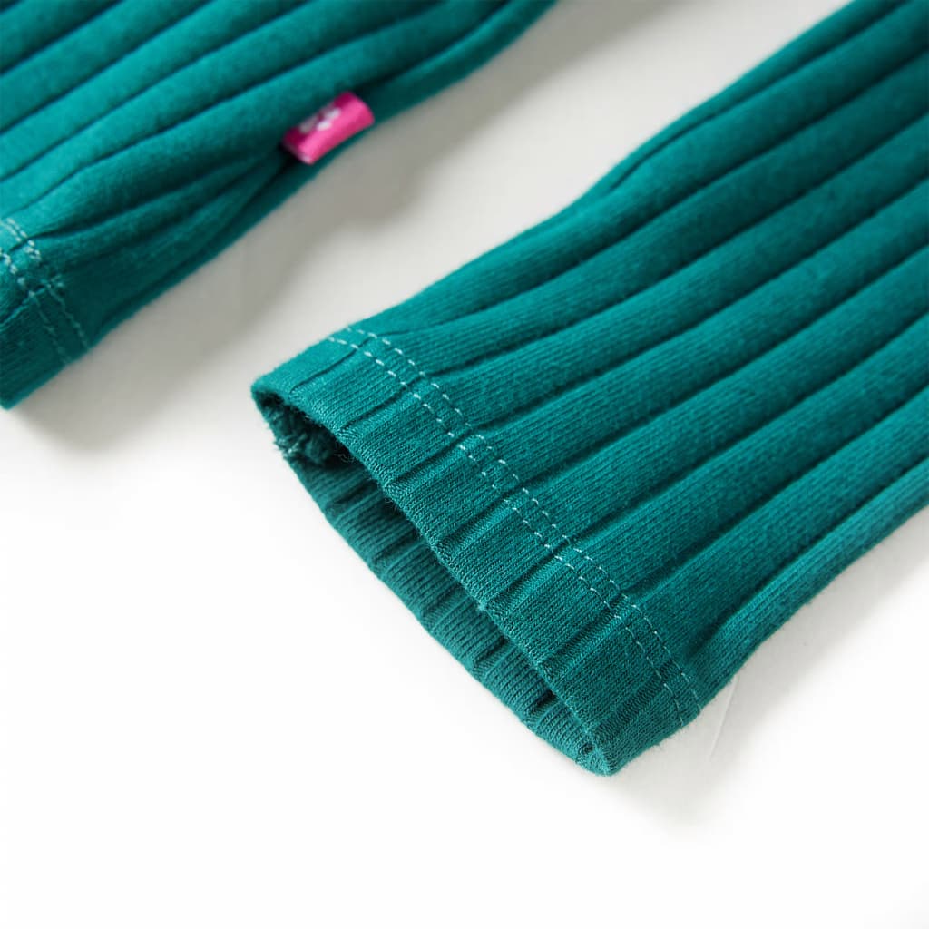 Maglietta da Bambina a Maniche Lunghe a Costine Verde Scuro 140 13833