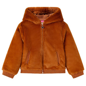 Giacca con Cappuccio per Bambini in Pelliccia Sintetica Cognac 104cod mxl 132121