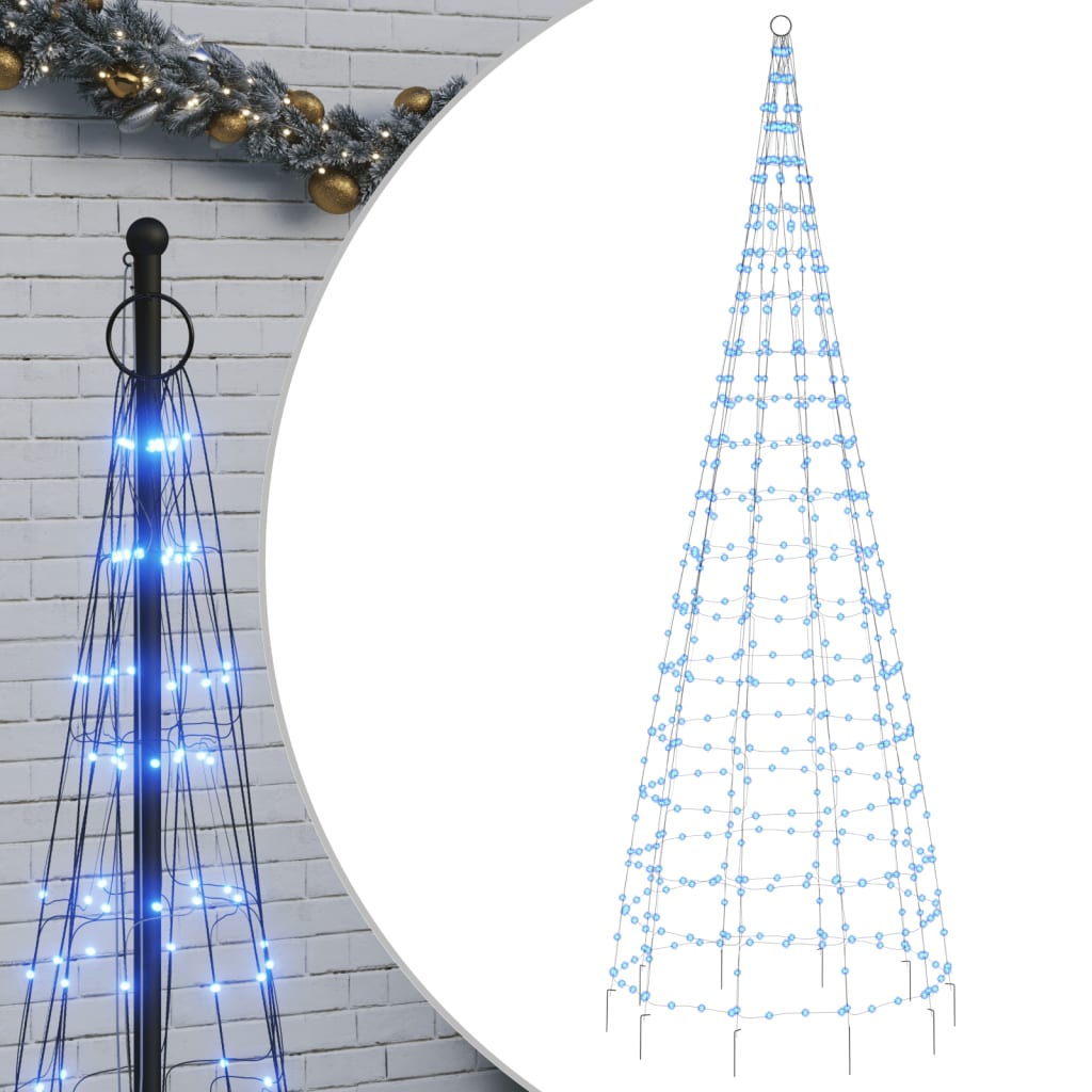 Albero di Natale a LED su Asta della Bandiera 550 LED Blu 300cm 358115