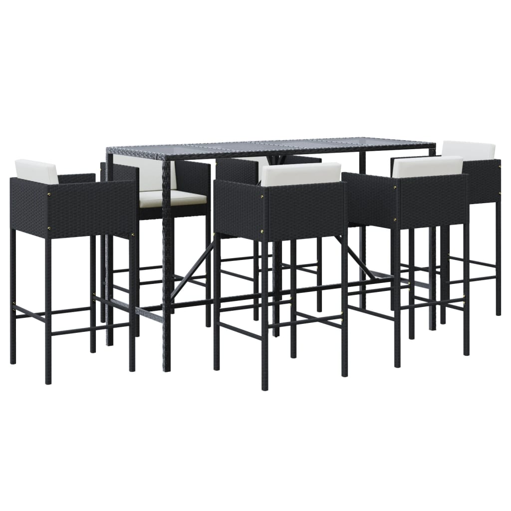 Set Bar da Giardino 7 pz con Cuscini in Polyrattan Nero 3200651