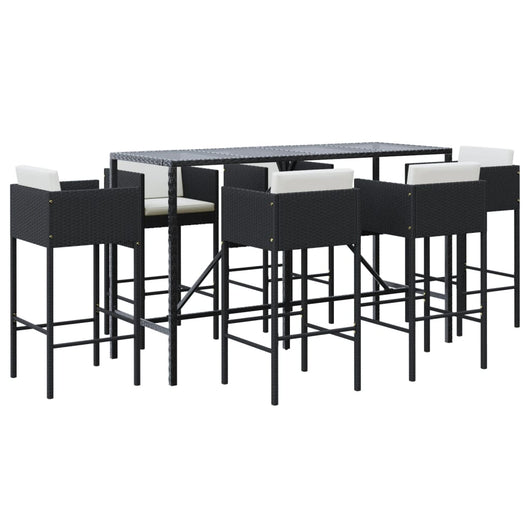 Set Bar da Giardino 7 pz con Cuscini in Polyrattan Nero 3200651
