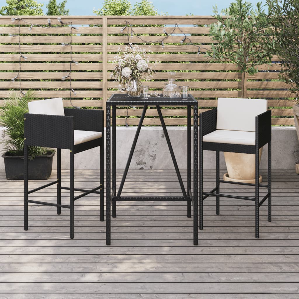 Set Bar da Giardino 3 pz con Cuscini in Polyrattan Nerocod mxl 117575
