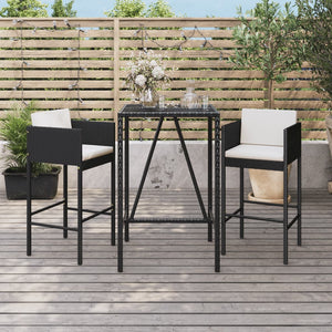 Set Bar da Giardino 3 pz con Cuscini in Polyrattan Nerocod mxl 117575