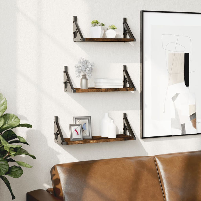 Set Mensole Parete 3pz Rovere Fumo in Legno Multistrato 836320