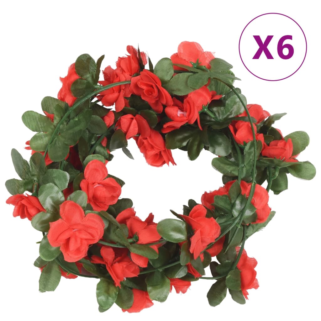 Ghirlande Fiori Artificiali 6 pz Rosso Primaverile 250cmcod mxl 106721