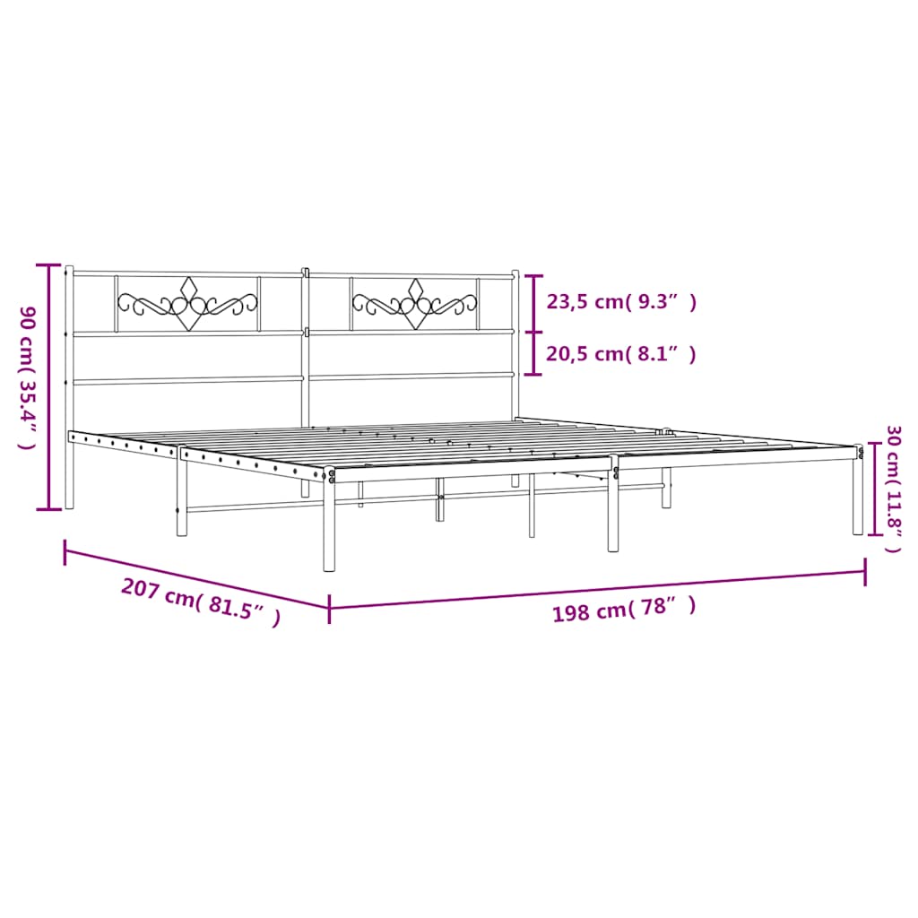 Giroletto con Testiera in Metallo Nero 193x203 cm 355273
