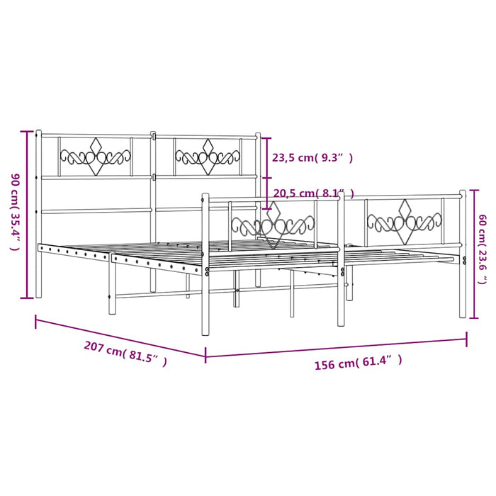 Giroletto con Testiera e Pediera Metallo Bianco 150x200 cm 355336