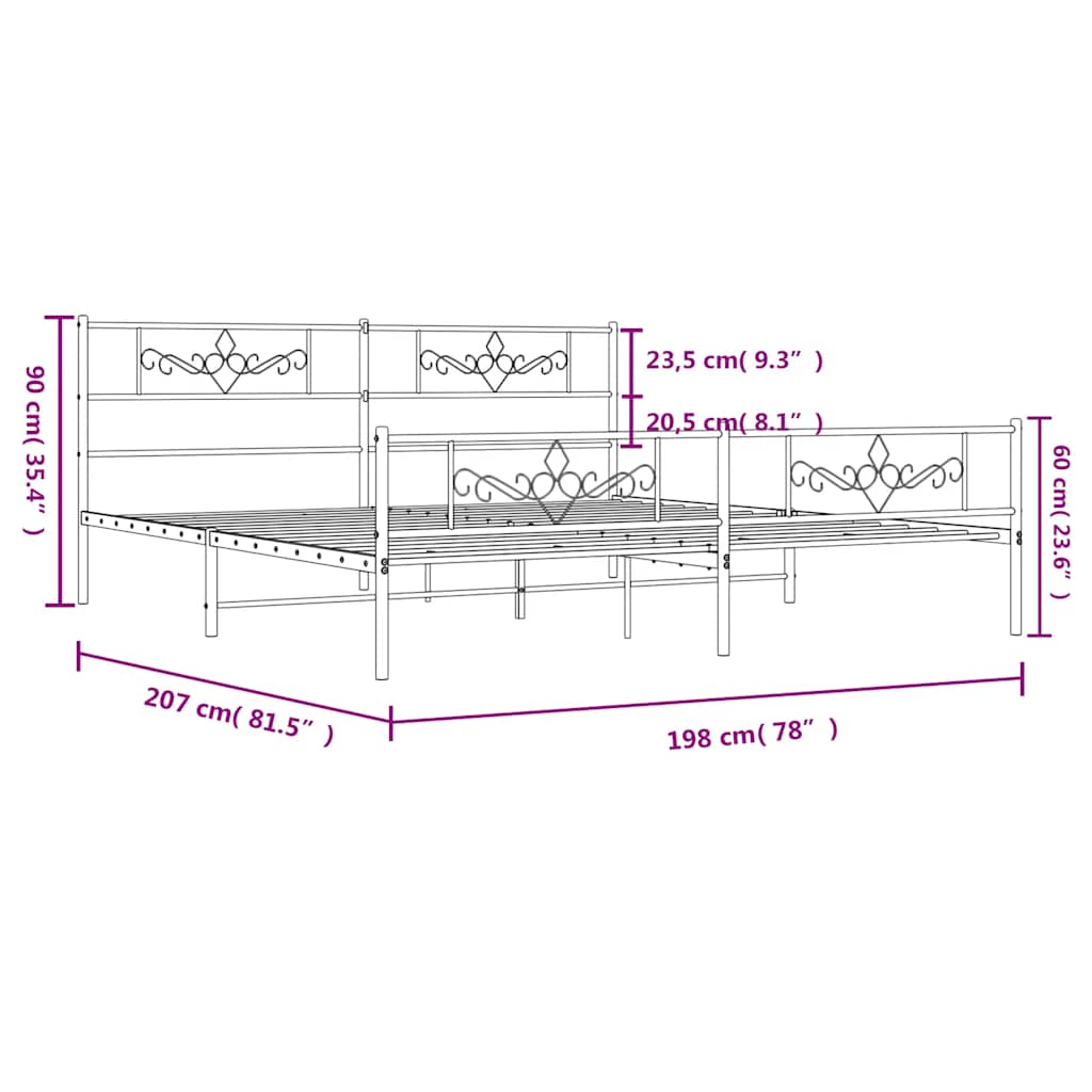 Giroletto con Testiera e Pediera Metallo Bianco 193x203 cm 355340