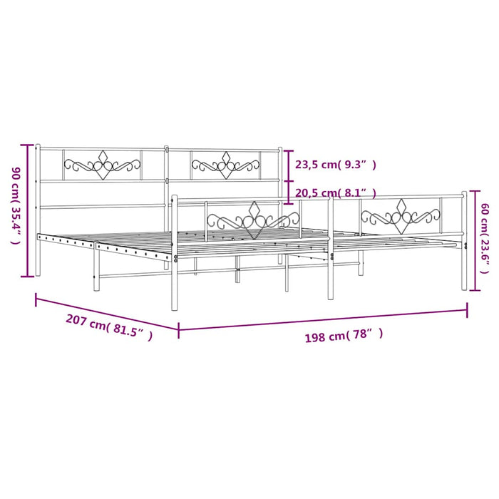 Giroletto con Testiera e Pediera Metallo Bianco 193x203 cm 355340