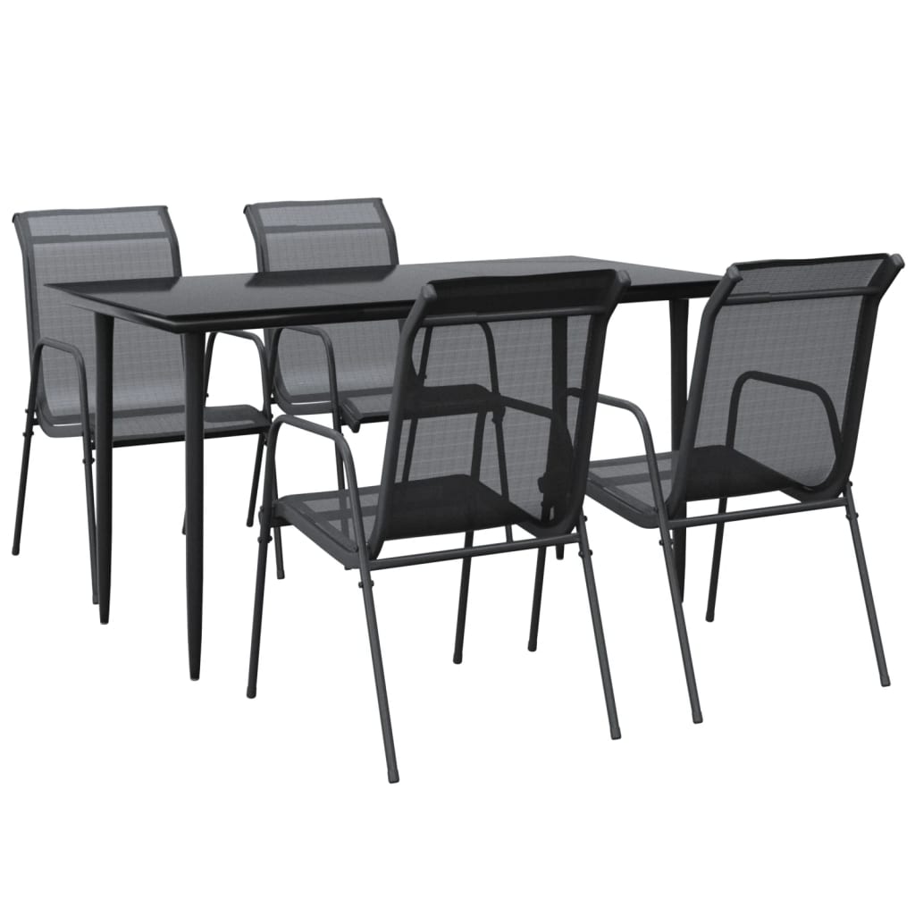Set da Pranzo da Giardino 5 pz Nero in Acciaio e Textilene 3200684
