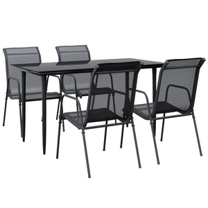 Set da Pranzo da Giardino 5 pz Nero in Acciaio e Textilene 3200684