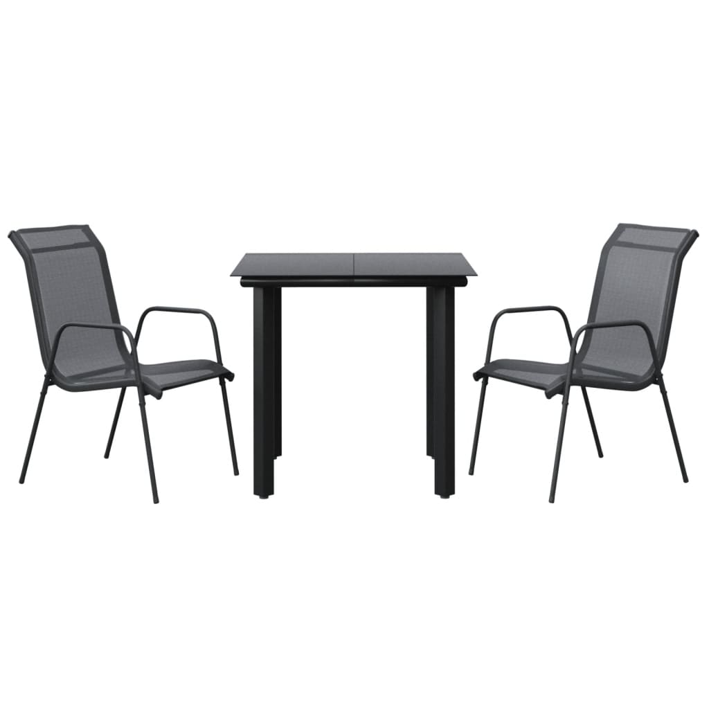 Set da Pranzo da Giardino 3 pz Nero in Acciaio e Textilenecod mxl 77104