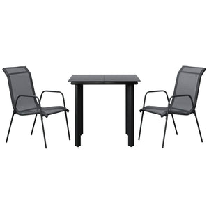 Set da Pranzo da Giardino 3 pz Nero in Acciaio e Textilenecod mxl 77104