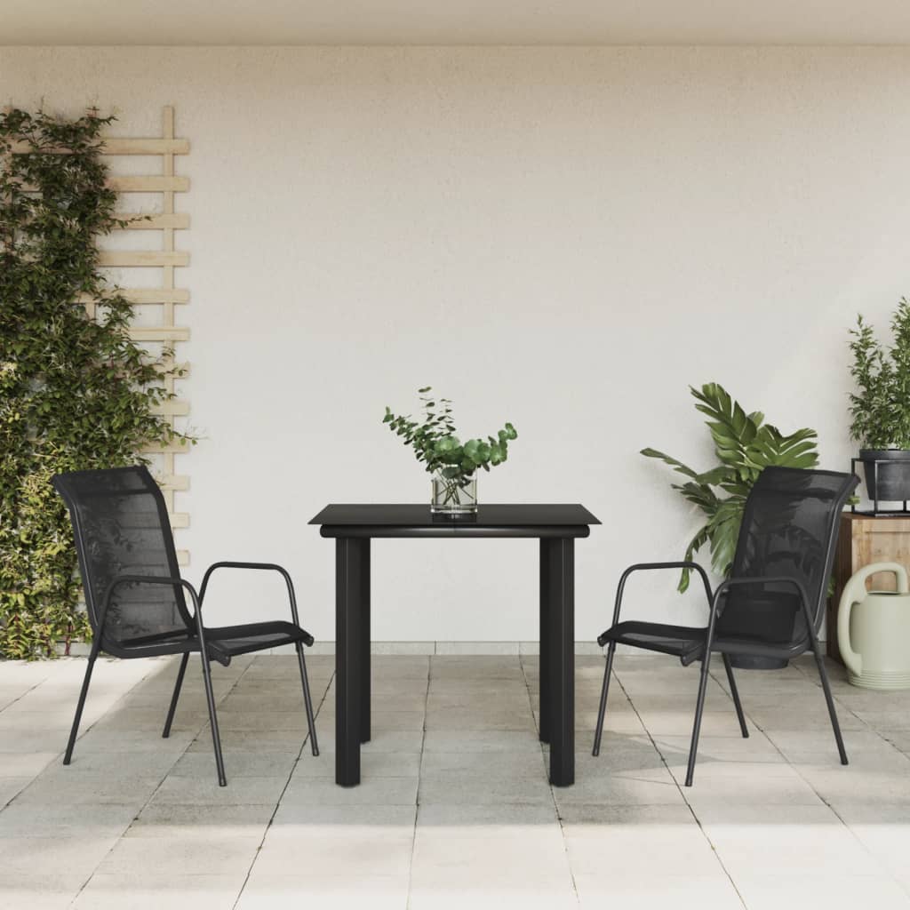 Set da Pranzo da Giardino 3 pz Nero in Acciaio e Textilenecod mxl 77104
