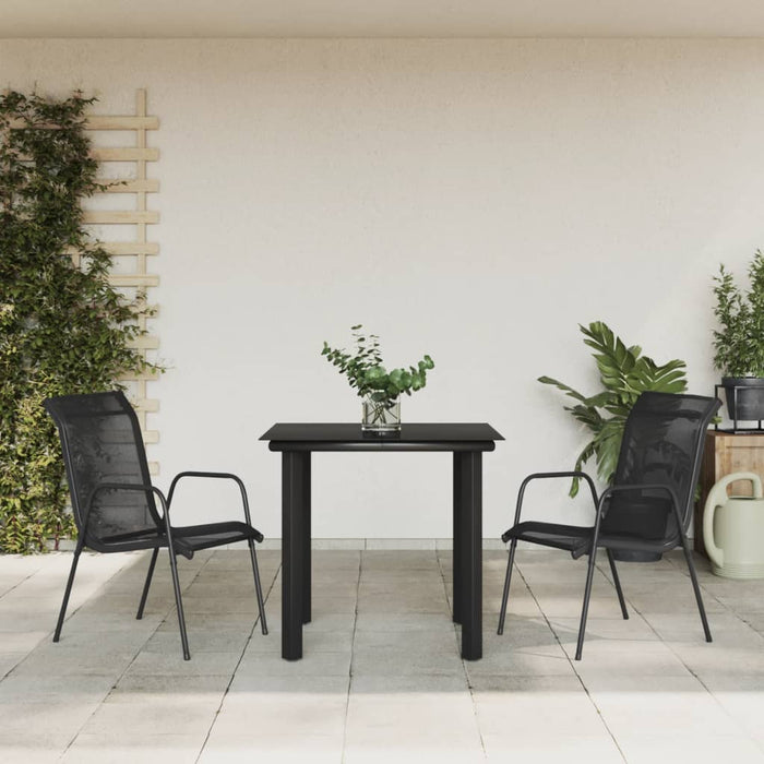Set da Pranzo da Giardino 3 pz Nero in Acciaio e Textilenecod mxl 77104