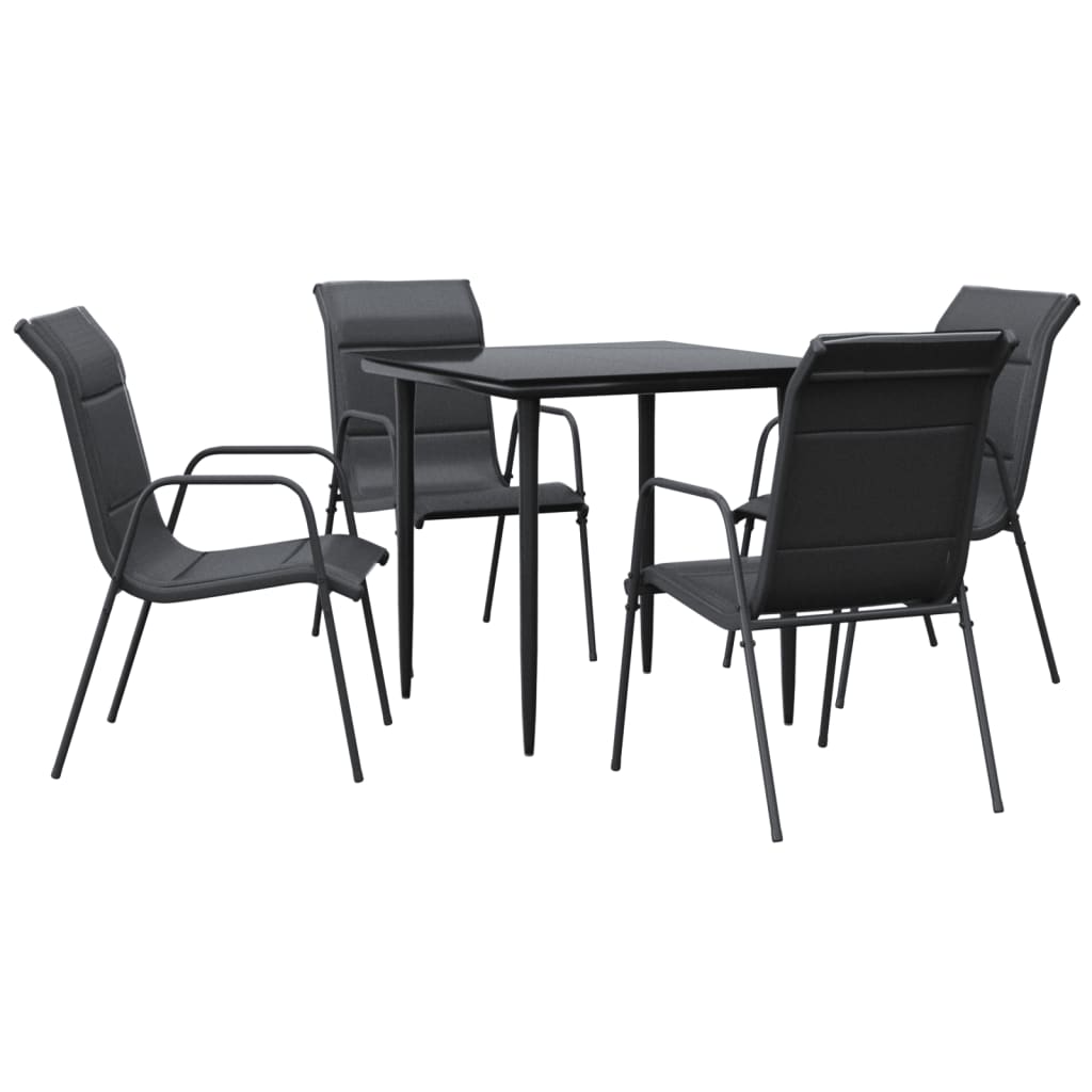 Set da Pranzo da Giardino 5 pz Nero in Acciaio e Textilenecod mxl 77103