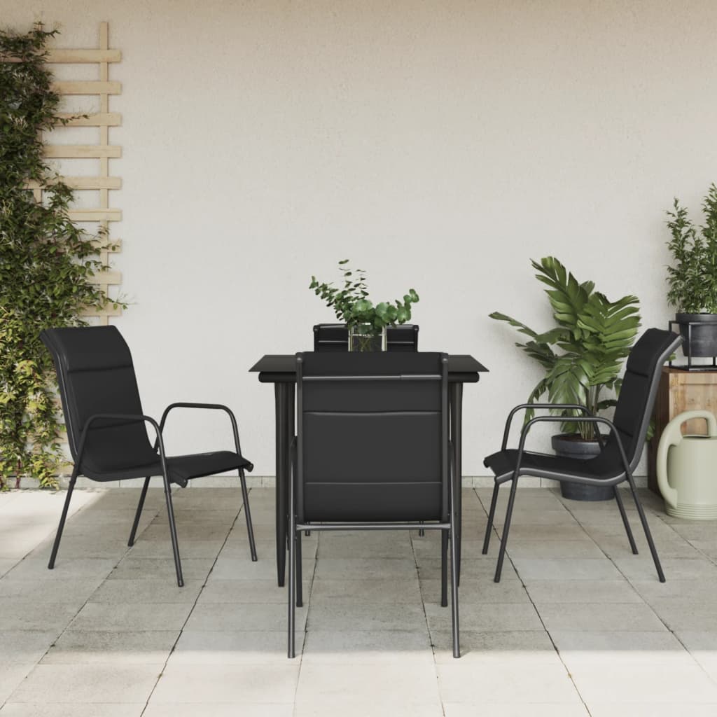 Set da Pranzo da Giardino 5 pz Nero in Acciaio e Textilenecod mxl 77103
