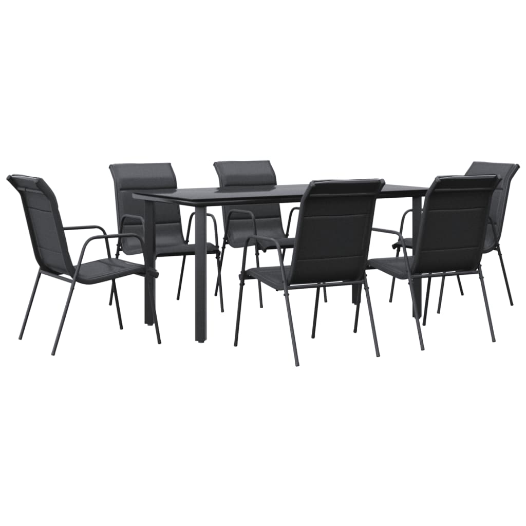 Set da Pranzo da Giardino 7 pz Nero in Acciaio e Textilenecod mxl 77099