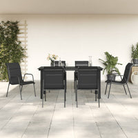 Set da Pranzo da Giardino 7 pz Nero in Acciaio e Textilenecod mxl 77099