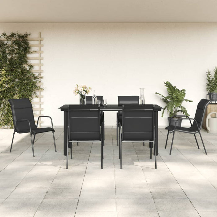 Set da Pranzo da Giardino 7 pz Nero in Acciaio e Textilenecod mxl 77099