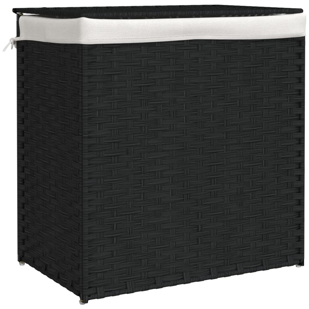 Cesto Portabiancheria 2 Sezioni Nero 53x35x57 cm Polyrattan 372037
