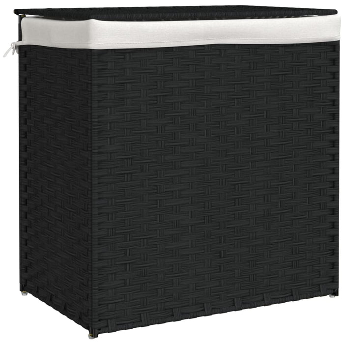 Cesto Portabiancheria 2 Sezioni Nero 53x35x57 cm Polyrattan 372037