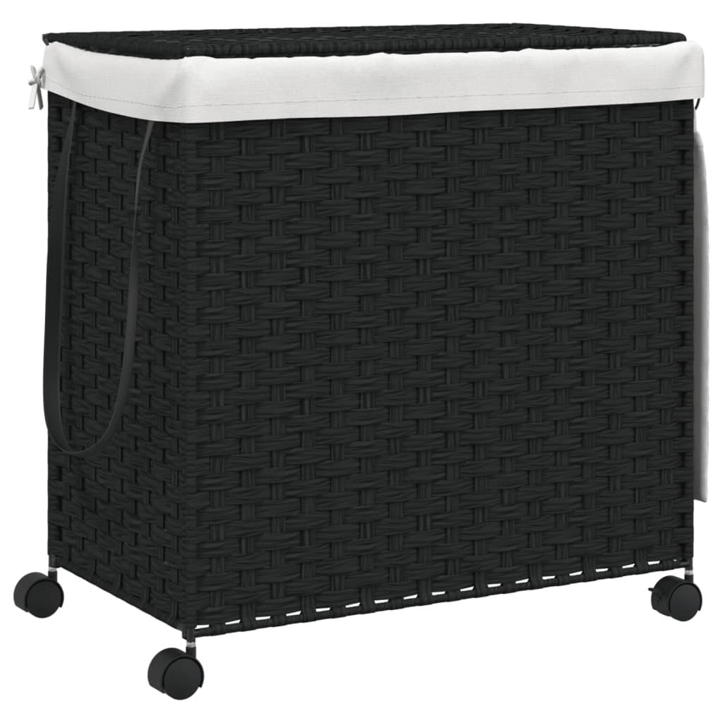 Cesto Portabiancheria con Ruote Nero 60x35x60,5 cm Rattan 372042