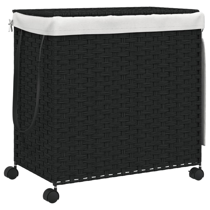 Cesto Portabiancheria con Ruote Nero 60x35x60,5 cm Rattan 372042