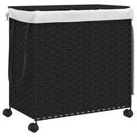 Cesto Portabiancheria con Ruote Nero 60x35x60,5 cm Rattan