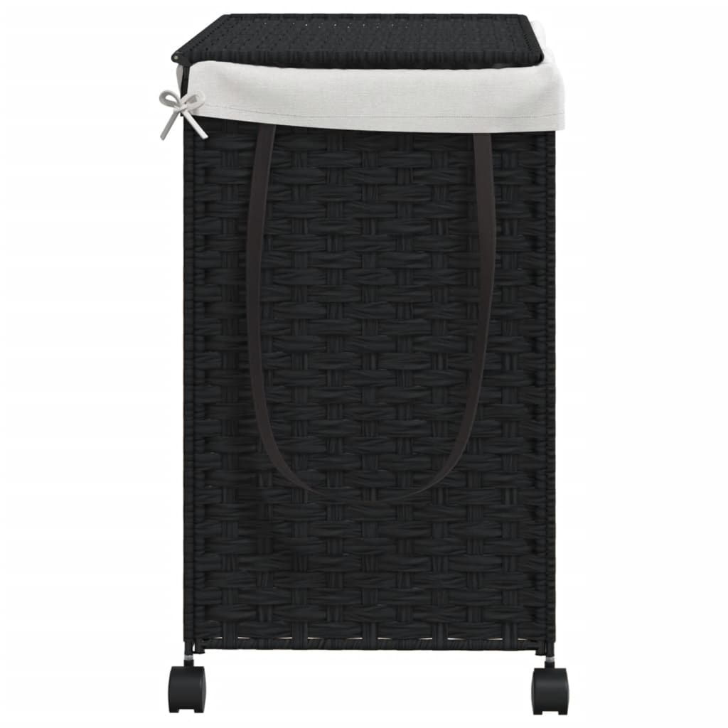 Cesto Portabiancheria con Ruote Nero 60x35x60,5 cm Rattan 372042
