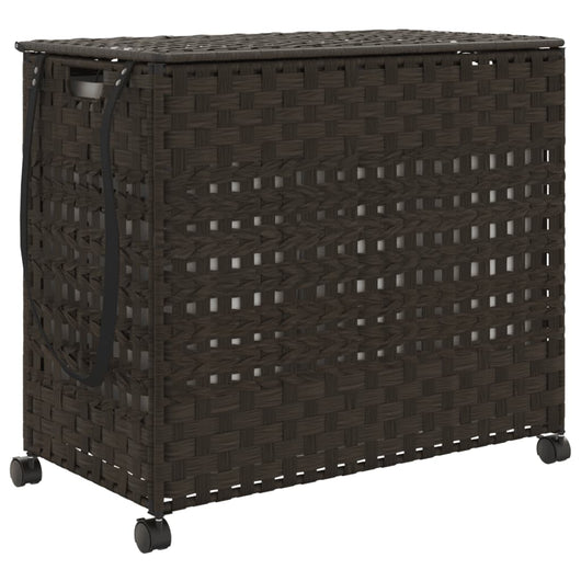Cesto Portabiancheria Ruote Marrone Scuro 66x35x60 cm Rattan 372045