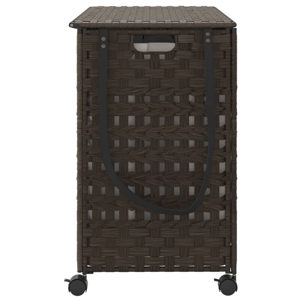 Cesto Portabiancheria Ruote Marrone Scuro 66x35x60 cm Rattan 372045