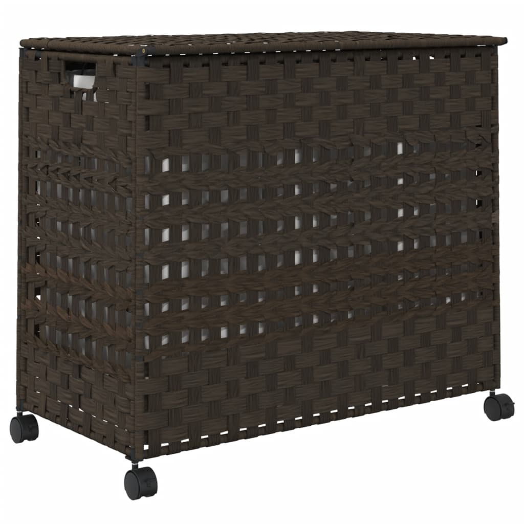 Cesto Portabiancheria Ruote Marrone Scuro 66x35x60 cm Rattan 372045