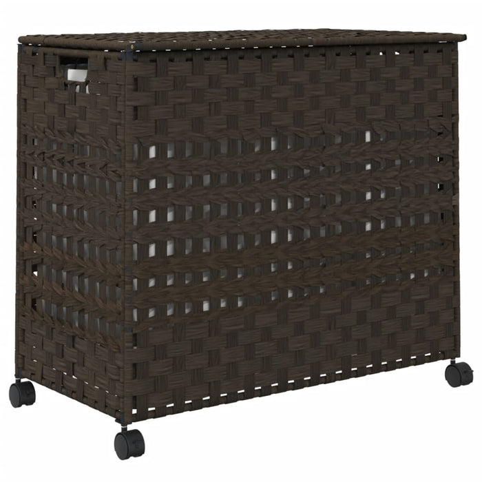 Cesto Portabiancheria Ruote Marrone Scuro 66x35x60 cm Rattan 372045