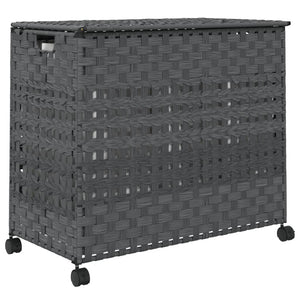 Cesto Portabiancheria con Ruote Grigio 66x35x60 cm Rattan 372046