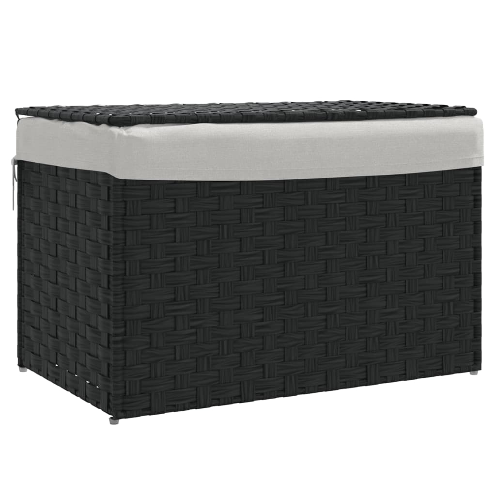 Cesto Portabiancheria Coperchio Nero 55,5x35x34 cm Polyrattan 372052