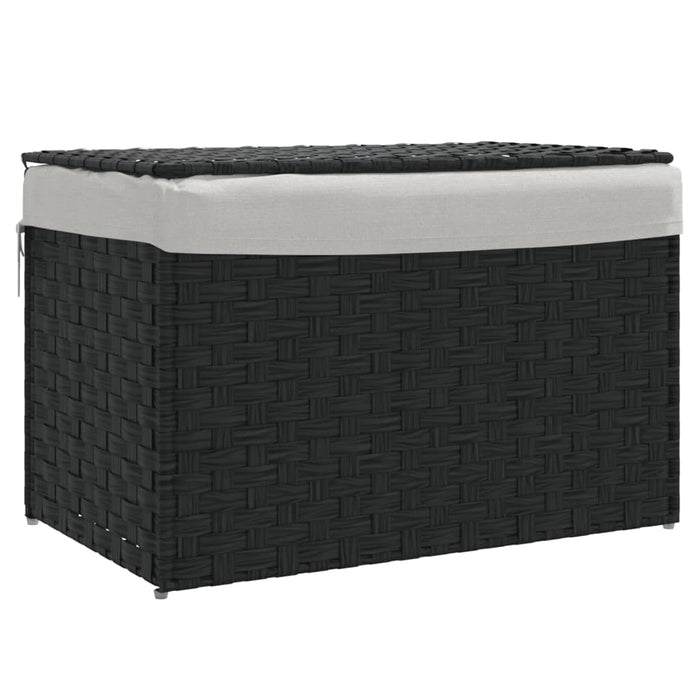 Cesto Portabiancheria Coperchio Nero 55,5x35x34 cm Polyrattan 372052