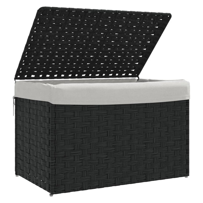 Cesto Portabiancheria Coperchio Nero 55,5x35x34 cm Polyrattan 372052