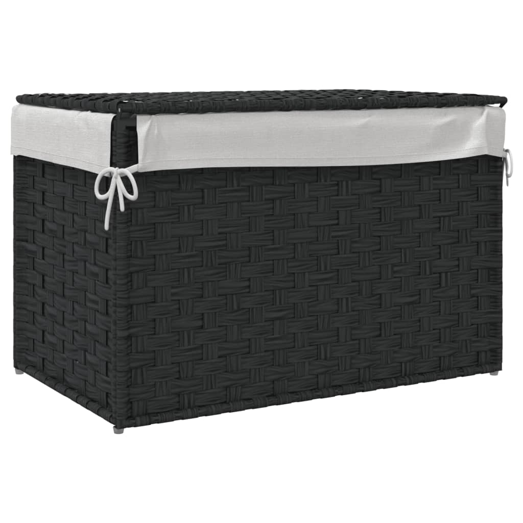 Cesto Portabiancheria Coperchio Nero 55,5x35x34 cm Polyrattan 372052