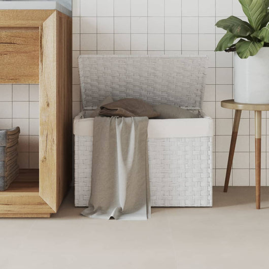 Cesto Portabiancheria Coperchio Bianco 55,5x35x34 cm Polyrattan 372053