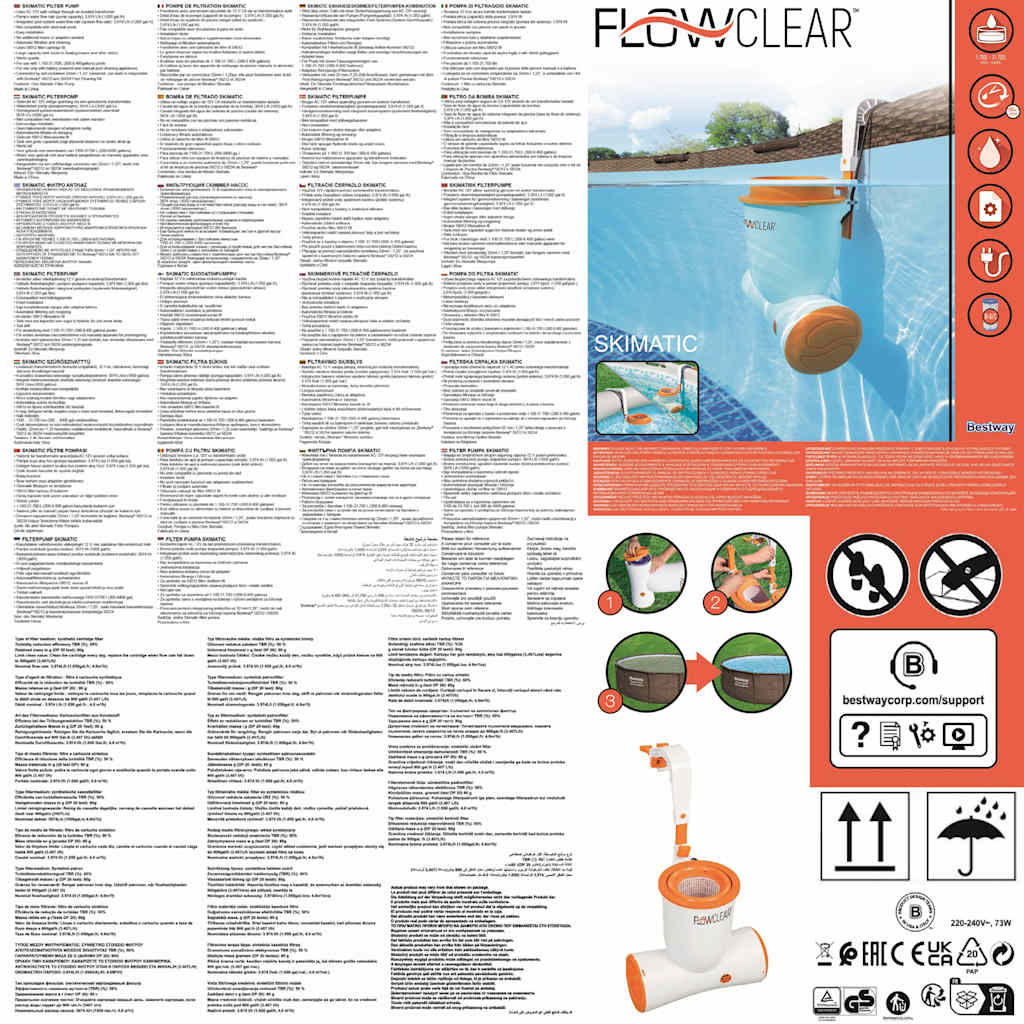 Bestway Pompa con Filtro per Piscina Flowclear Skimatic 3974 L/h 58469 3202433