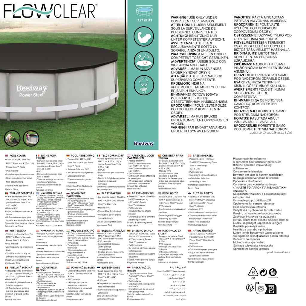 Bestway Copertura per Piscina Flowclear 427 cm 3202468