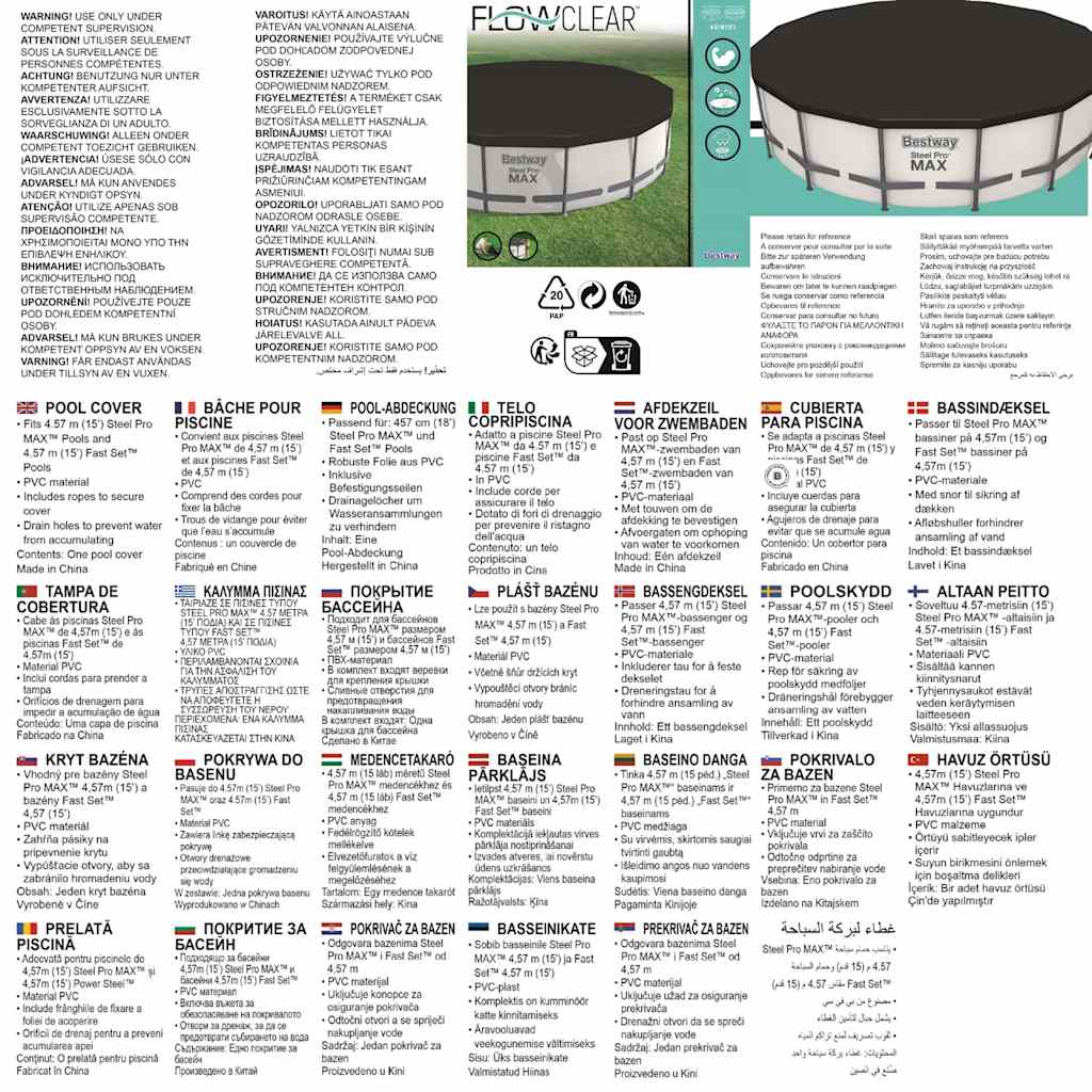 Bestway Copertura per Piscina Flowclear 457 cm 3202469