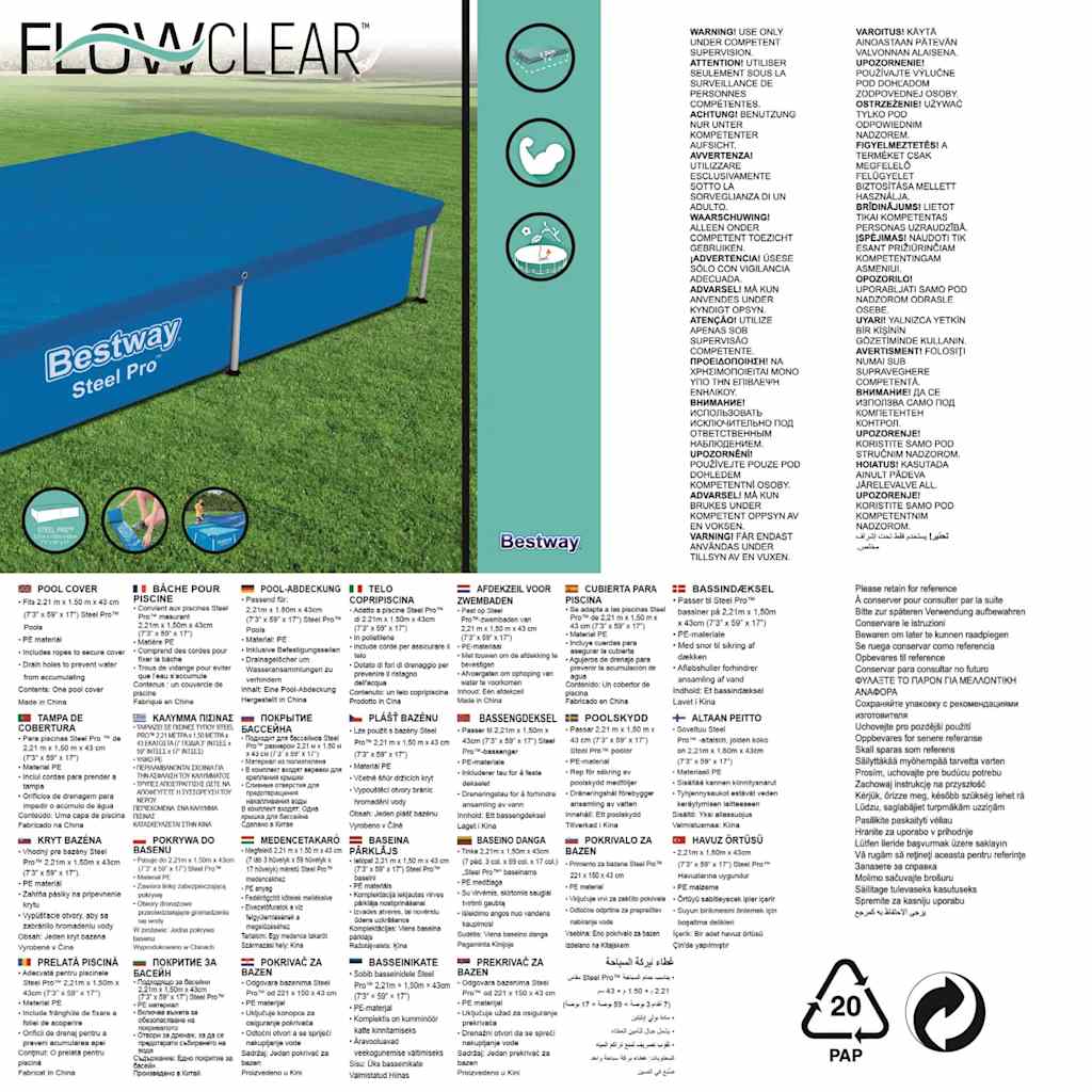 Bestway Copertura per Piscina Flowclear 221x150 cm 3202471